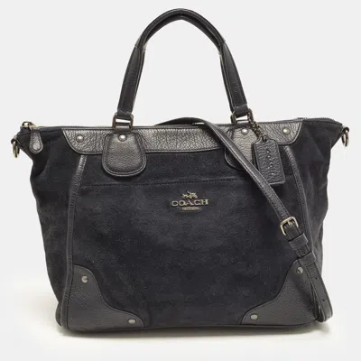 Pre-owned Coach Mickie Midnight Blue Suede & Leather Satchel