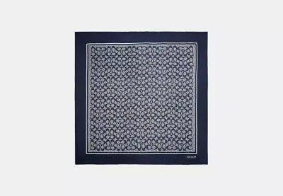 Coach Vintage Signature Print Silk Square Scarf In Midnight Navy