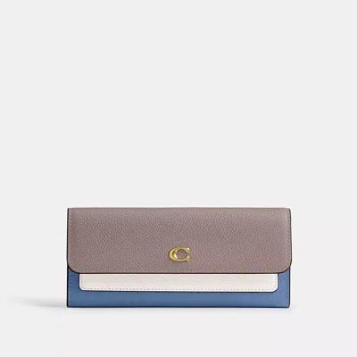 Coach Mila Long Flap Wallet In Colourblock In Brown