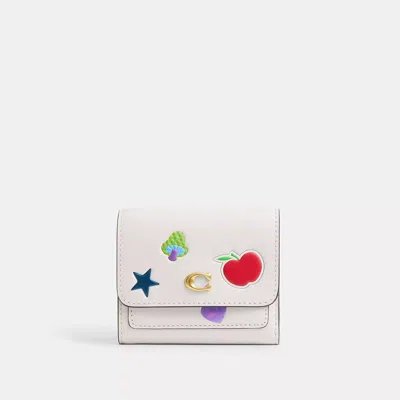 Coach Mila Small Flap Wallet With Sticker Print In White