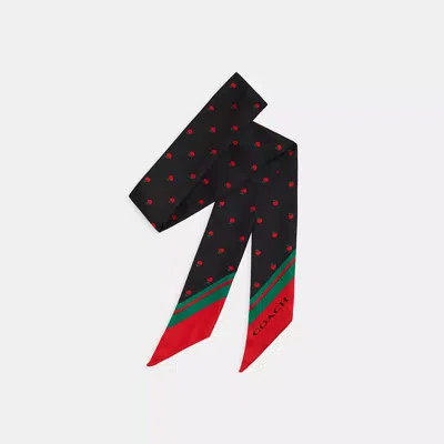 Coach Mini Apple Print Silk Skinny Scarf In Black Multicolor