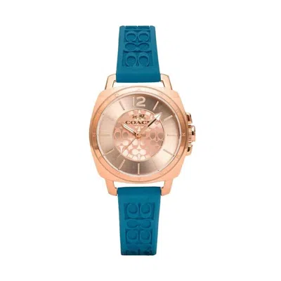 Pre-owned Coach Mini Boyfriend Rose Gold Case Signature Strap Watch In Blue