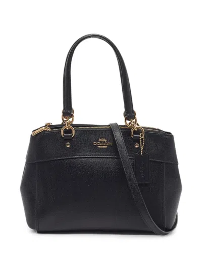 Pre-owned Coach Mini Brooke Carryall Leather Tote Bag In Black