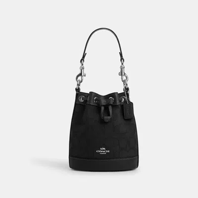 Coach Mini Bucket Bag In Signature Jacquard In Black | ModeSens