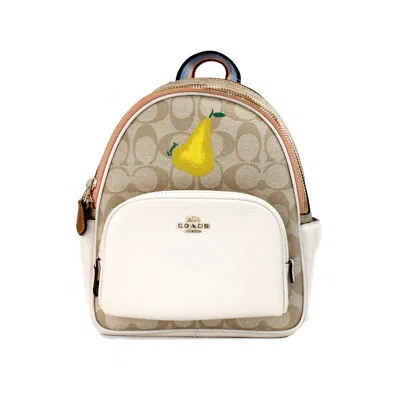 Coach Mini Court Signature Pear Motif Shoulder Backpack Bookbag Bag Chalk Taffy In White