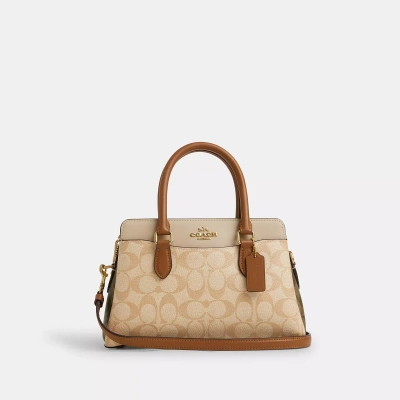 Coach Mini Darcie Carryall In Blocked Signature Canvas In Brown