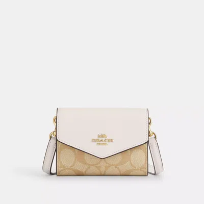 Coach Mini Envelope Wallet With Strap In Signature Canvas In Beige