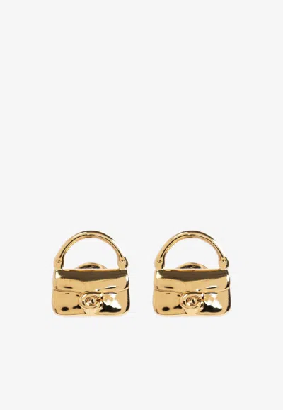 Coach Mini Handbag Charm Stud Earrings In Gold