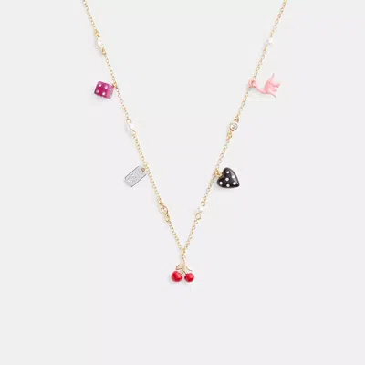 Coach Mini Heart And Dice Charm Necklace In Gold/multi