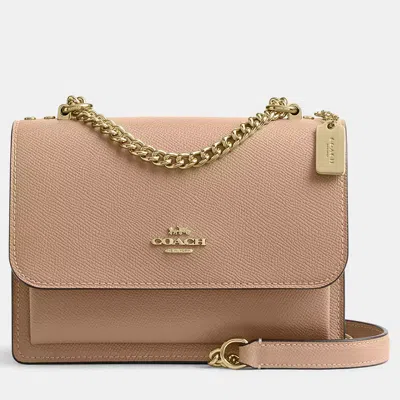 Pre-owned Coach Mini Klare Crossgrain Leather Gold Taupe Handbag In Brown