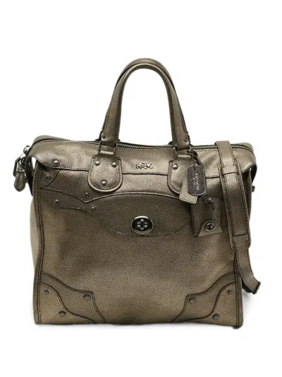Pre-owned Coach Mini Rhyder 33 Leather Tote Bag In Gold