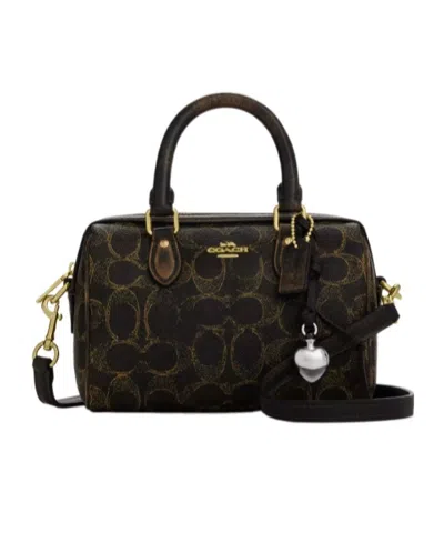 Coach Mini Rowan Crossbody Bag In Loved Signature Canvas With Charms In Brown