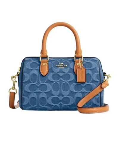Coach Mini Rowan Crossbody Bag In Signature Denim In Blue