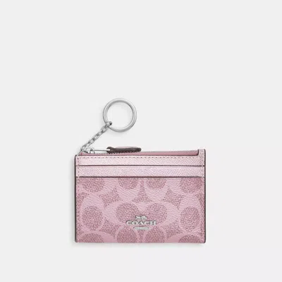 Coach Mini Skinny Id Case In Signature Canvas In Pink