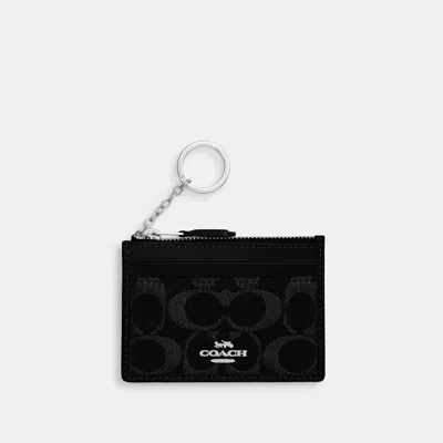 Coach Mini Skinny Id Case In Signature Denim In Black
