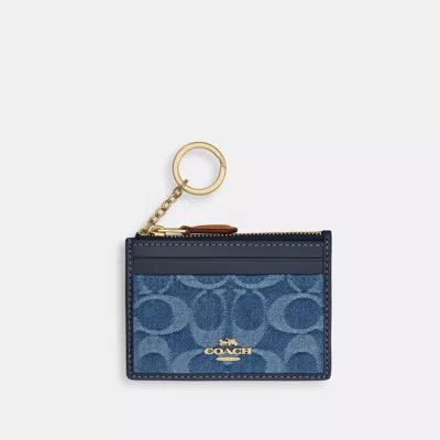 Coach Mini Skinny Id Case In Signature Denim In Blue
