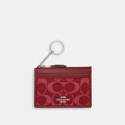 Coach Mini Skinny Id Case In Signature Denim In Red