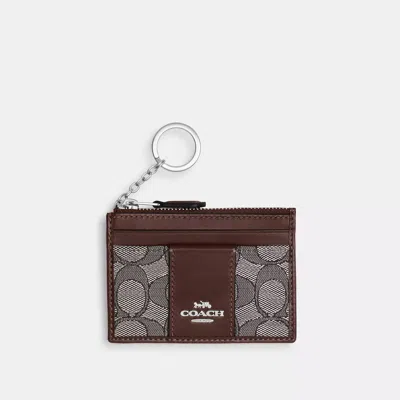 Coach Mini Skinny Id Case In Signature Jacquard In Brown