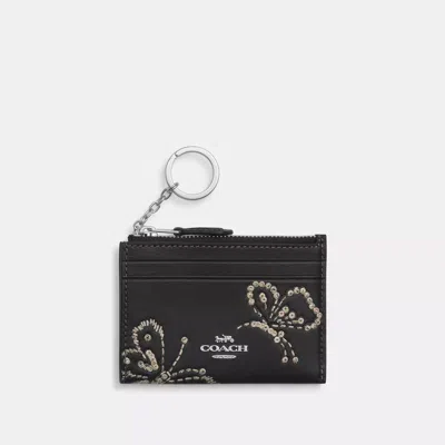 Coach Mini Skinny Id Case With Butterfly Print In Black