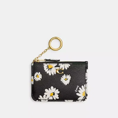 Coach Mini Skinny Id Case With Floral Print In Black