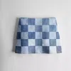Coach Mini Skirt In Denim Checkerboard In Denim Multi
