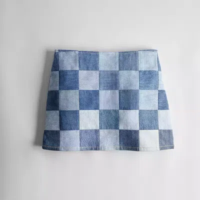 Coach Mini Skirt In Denim Checkerboard In Denim Multi