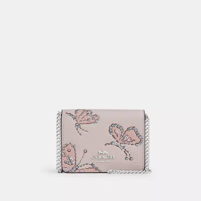 Coach Mini Wallet On A Chain With Sparkly Butterfly Print In Pink