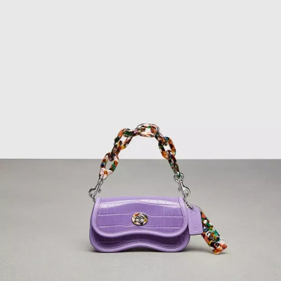 Coach Mini Wavy Dinky With Crossbody Strap In Croc Embossed Topia Leather In Iris