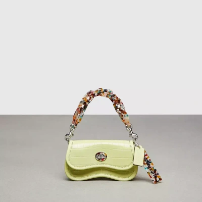 Coach Mini Wavy Dinky With Crossbody Strap In Croc Embossed Topia Leather In Pale Lime