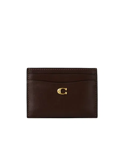 Coach Minimalist Leather Card Holder In Brown