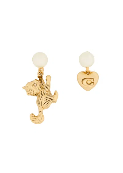 Coach Mismatched Faux Pearl Embellished Hoop Earrings In White