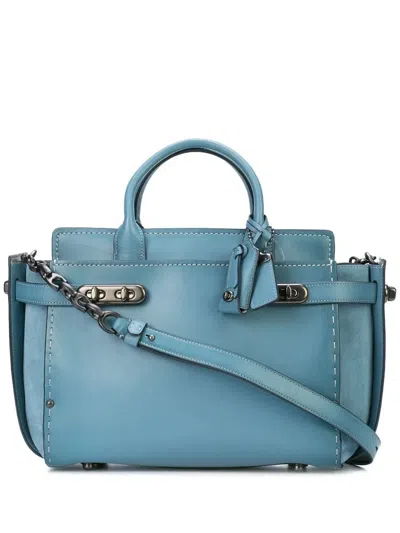 Coach Mixed Leather Double Swagger Satchel