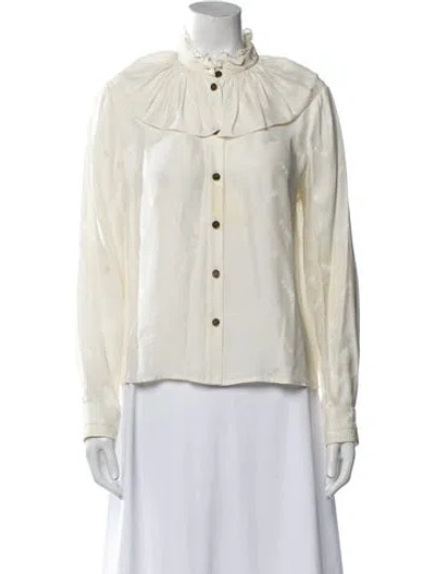 Pre-owned Coach Mock Neck Long Sleeve Button-up Top In Neutral
