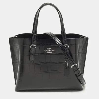 Pre-owned Coach Mollie 25 Black Croc Embossed Leather Tote