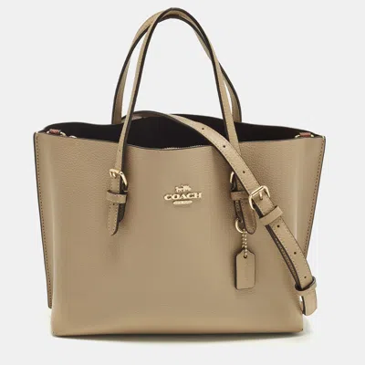 Pre-owned Coach Mollie Beige Leather Tote In Sand