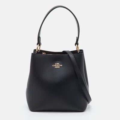 Pre-owned Coach Mollie Black Leather Bucket Hobo