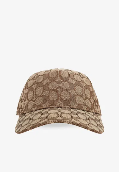Coach Monogram Jacquard Baseball Cap In Sand