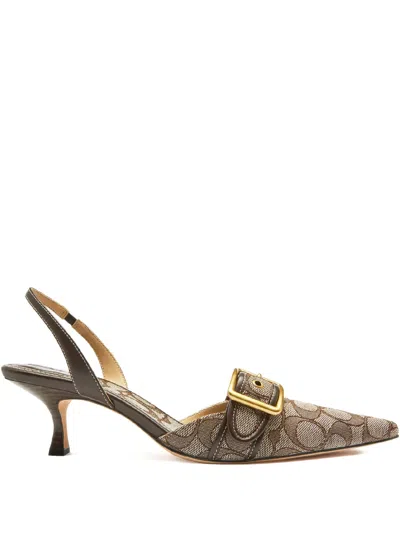 Coach Monogram-jacquard Slingback Sandals In Brown