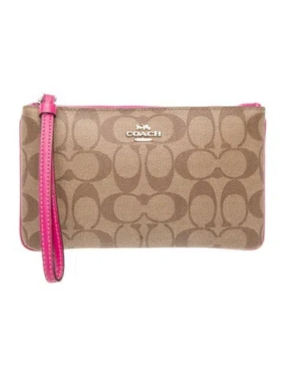 Pre-owned Coach Monogram Pattern Wristlet In Neutral