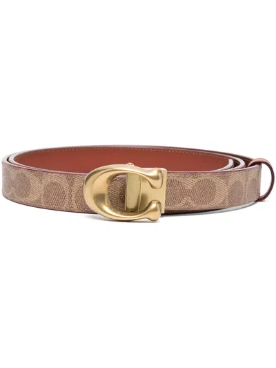 Coach Monogram-print Buckle-fastening Belt In Neutrals