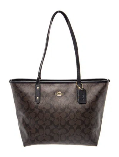Pre-owned Coach Monogram Tote In Brown