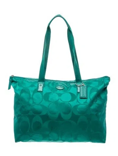 Pre-owned Coach Monogram Tote In Green