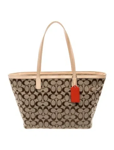 Pre-owned Coach Monogram Tote In Neutral