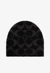 Coach Monogram Wool-blend Beanie In Black