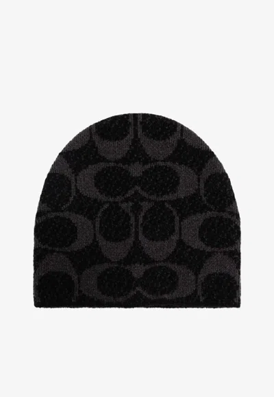 Coach Monogram Wool-blend Beanie In Black