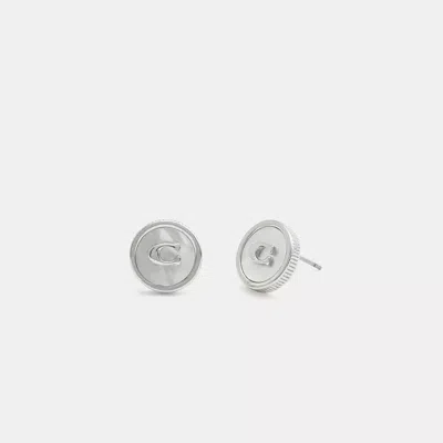 Coach Mother Of Pearl Signature Coin Stud Earrings In Metallic