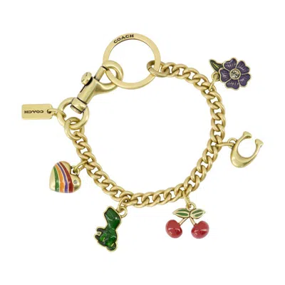 Coach Motif Chain Keyring In Brown