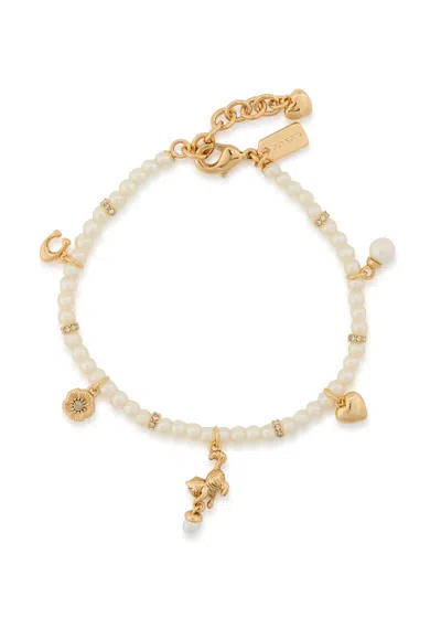 Coach Multi-charm Beaded Metal Bracelet In White