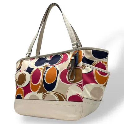 Pre-owned Coach Multi-color White Nylon Leather Handbag Shoulder Bag Tote Bag ()