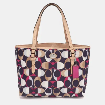 Pre-owned Coach Multicolor Leather And Satin Peyton C Tote